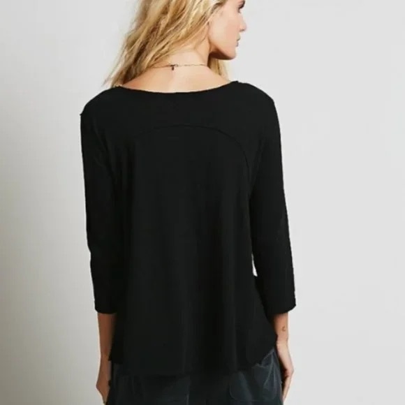 Free People We The Free Bonsai Tulip Hem 3/4 Tee - Black - XS - Picture 2 of 11
